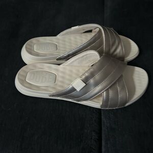 Hey Dude Silver Padded Crossover Slide Sandals